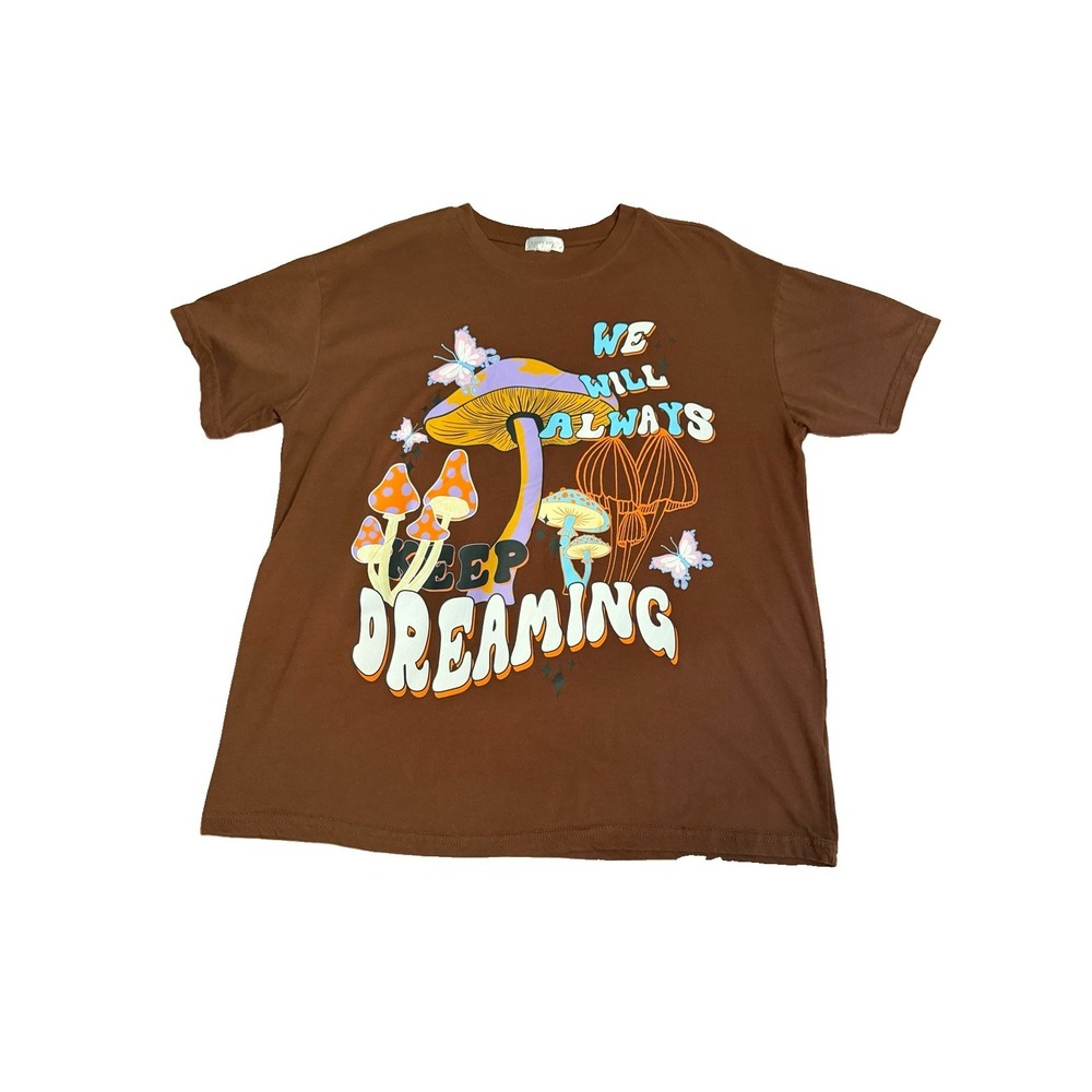 Magic Mushrooms Butterfly T-Shirt Womens XL Hippie Earthy Fairy Groovy Boho 70s